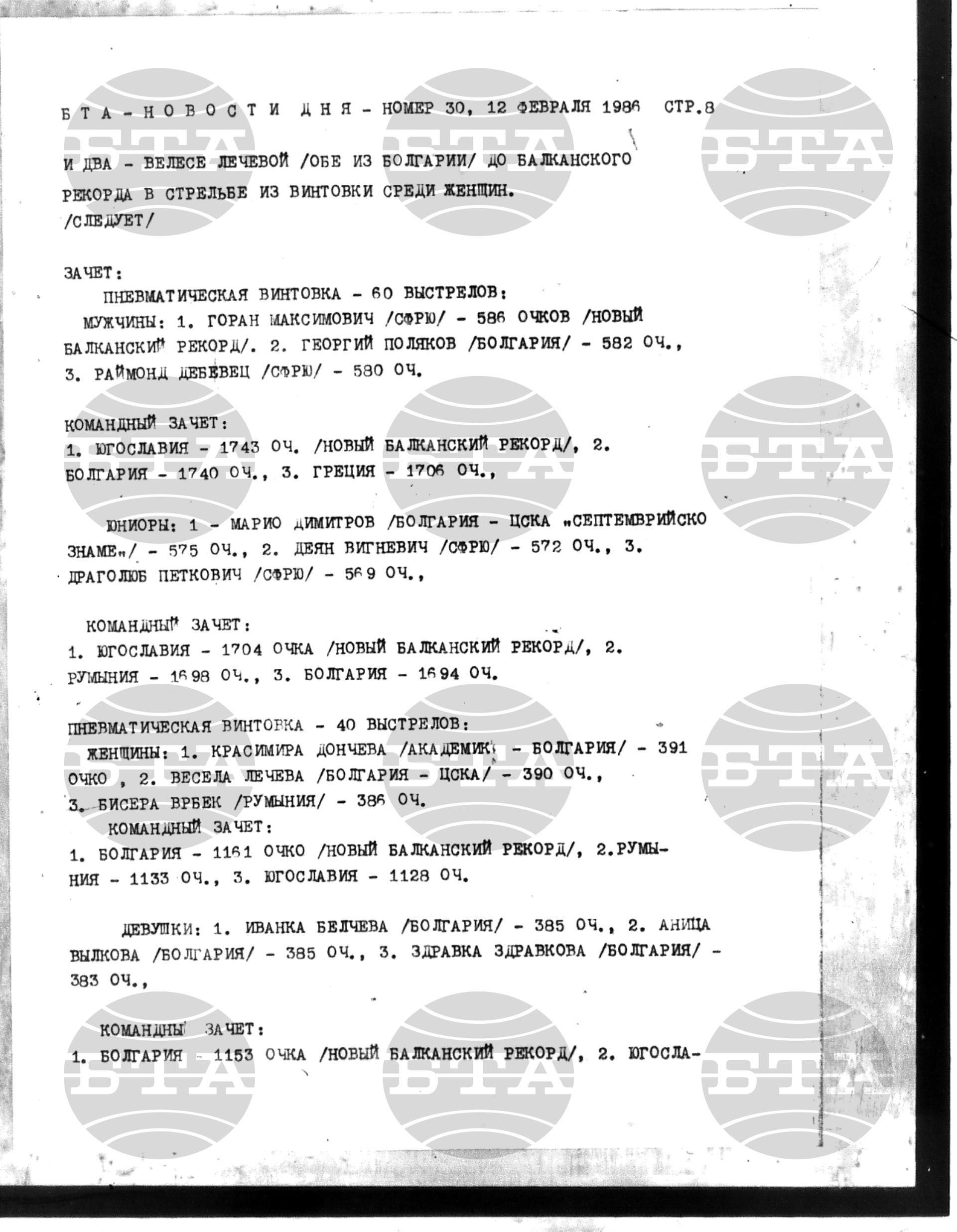 Новости дня - Новото от деня 12 февруари - 20 февруари 1986