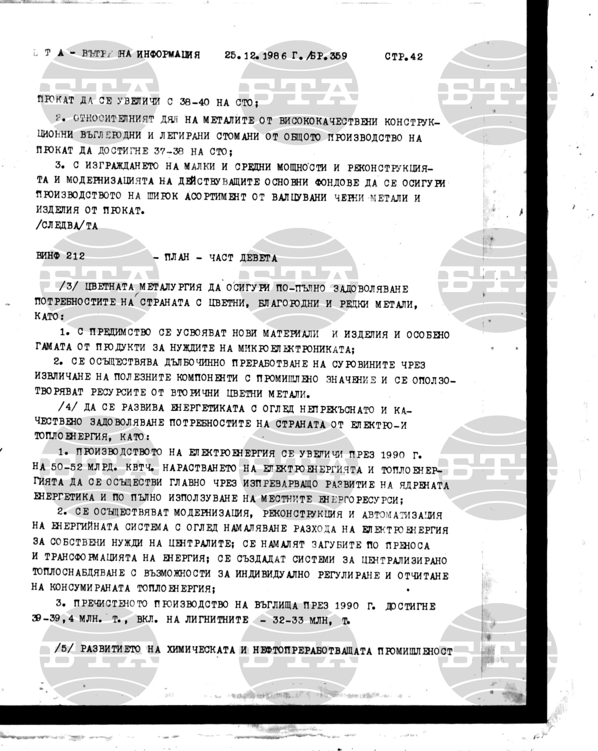 Вътрешна информация 25 декември - 28 декември 1986