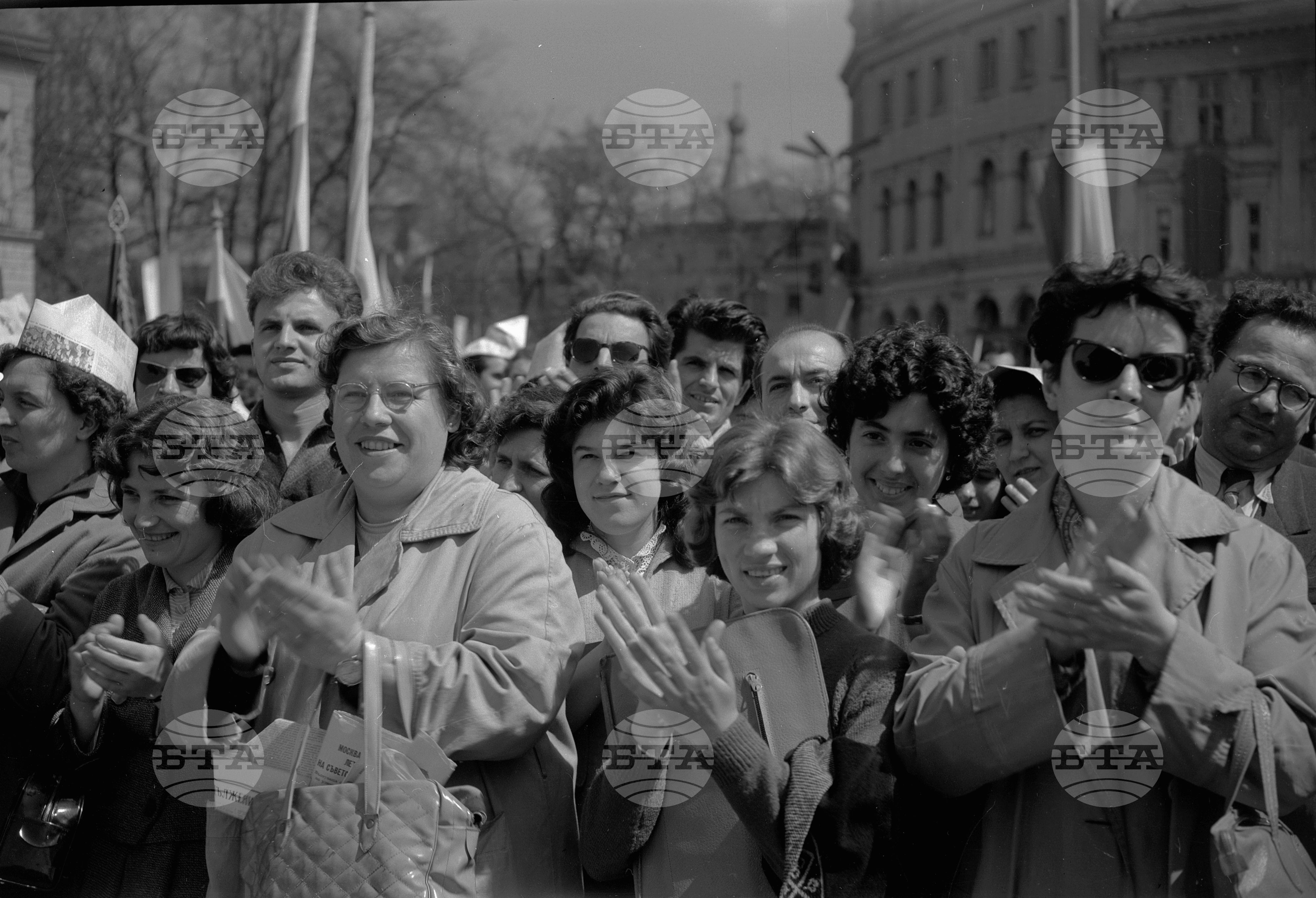 Митинг на трудещите се в София, в чест на първия в света космонавт Ю.А.Гагарин