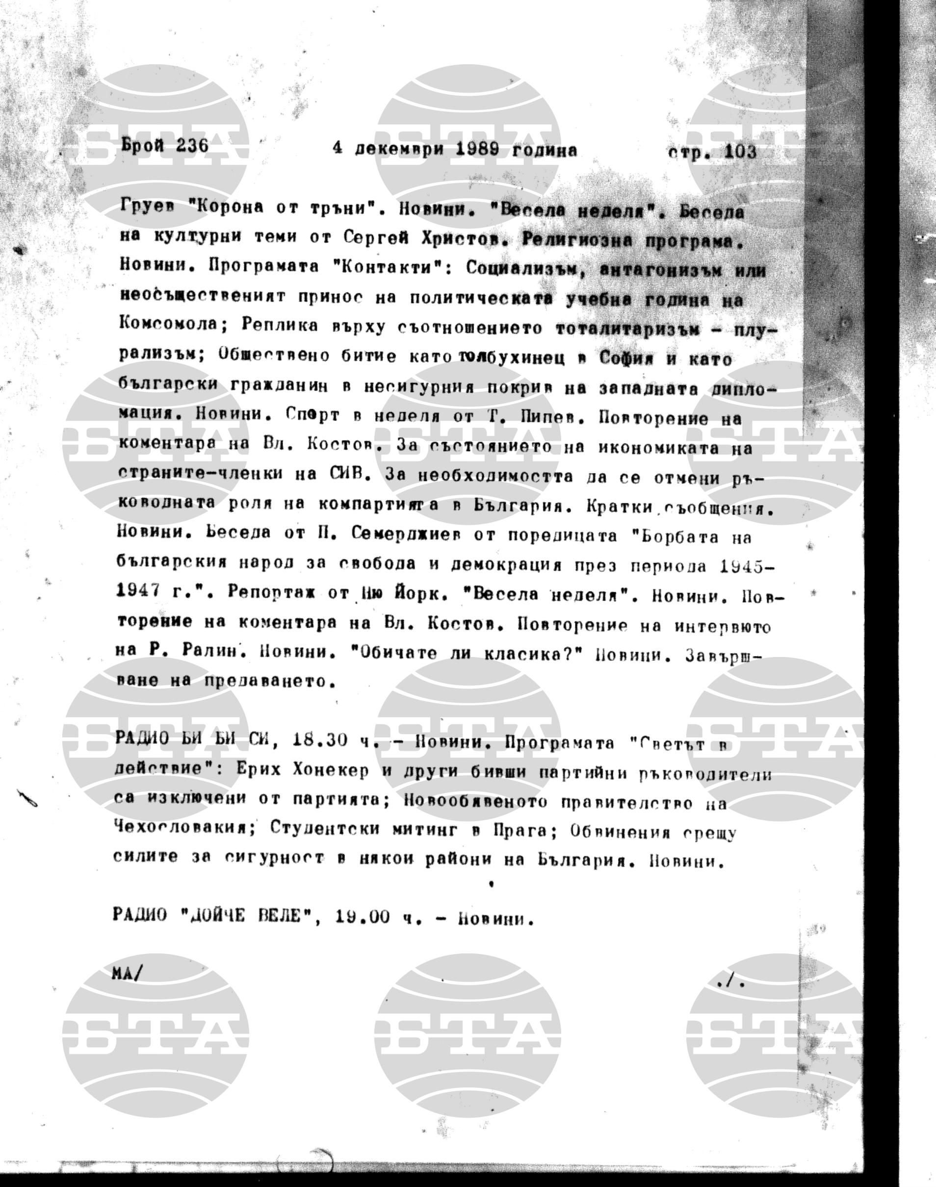 Институт за съвременни и социални теории 4 декември - 6 декември 1989